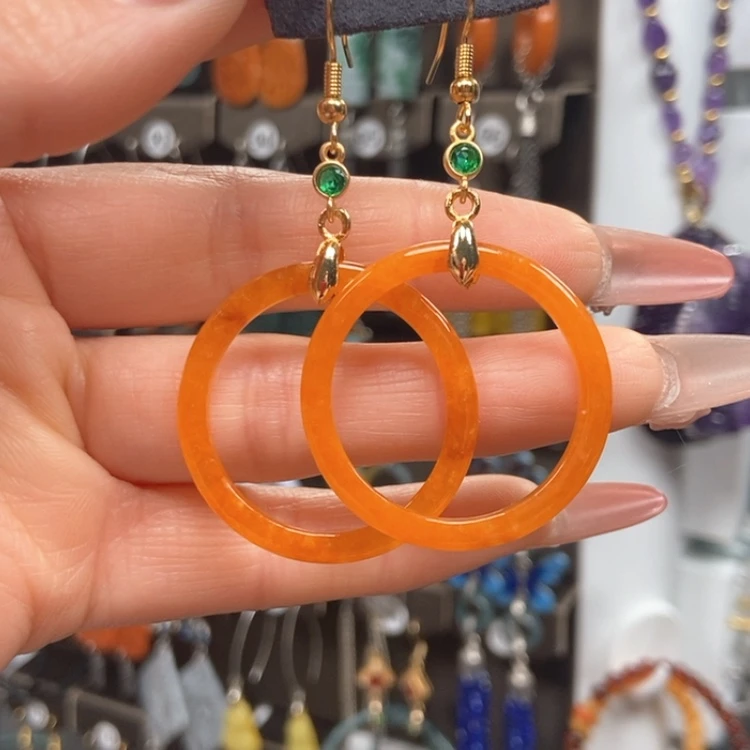 【闪购商品】翡翠耳饰银S925镀金镶嵌优化