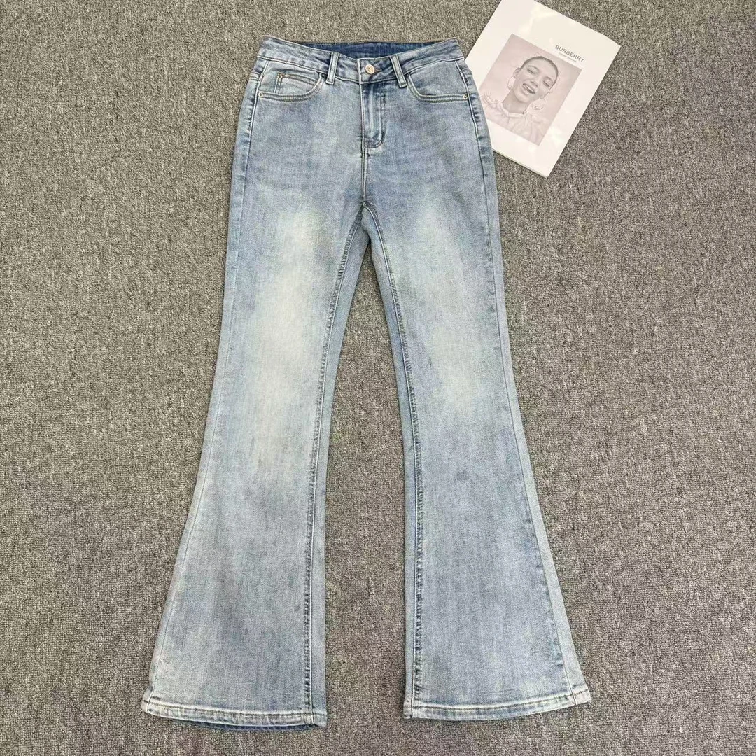 【周周】5099濮院早春新款桑蚕丝水洗工艺百搭时尚牛仔喇叭裤