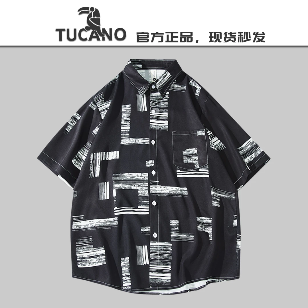 啄木鸟【官方】夏季新款宽松翻领时尚潮流青少年T恤短袖上衣衬衫男