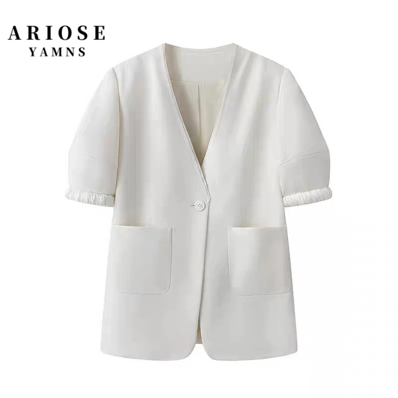 艾诺丝商场同款春夏季轻奢V领西装外套时尚领纯色上衣显瘦小西装