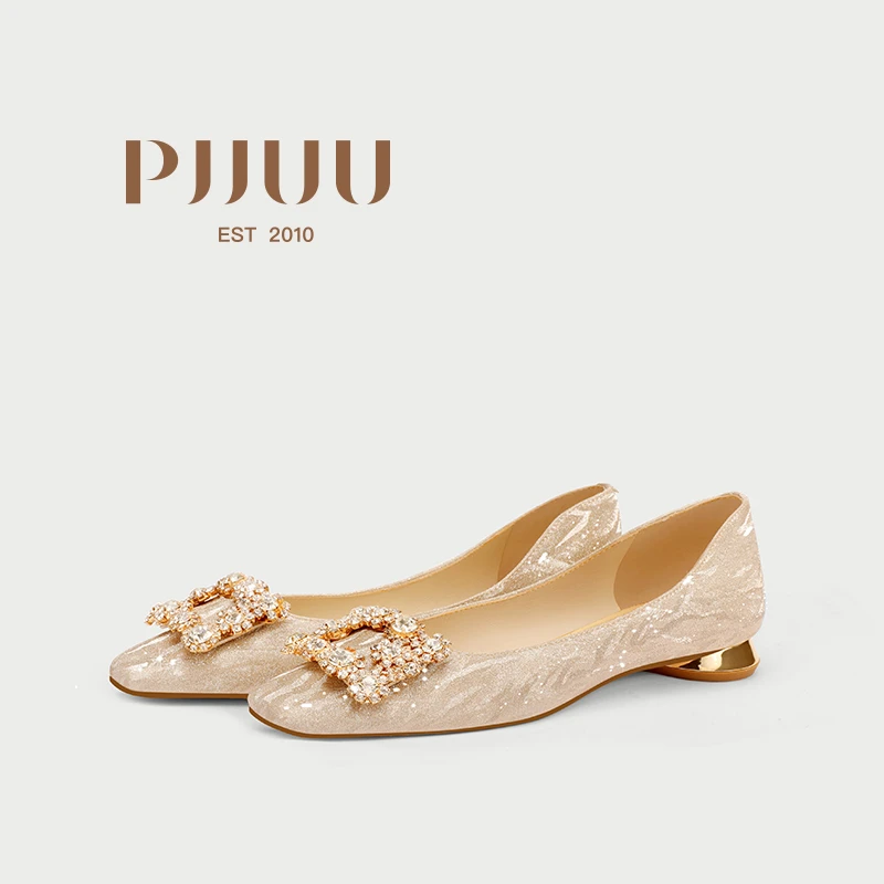 pjjuu订婚鞋 绝美平底婚鞋女禾秀婚纱两穿新娘结婚鞋大码低跟单鞋