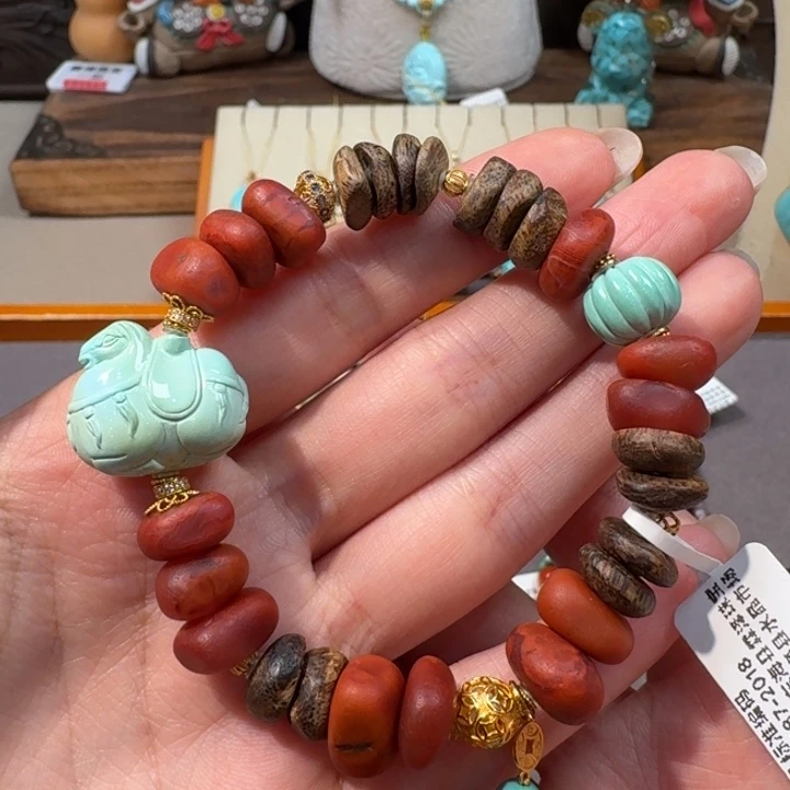 南红玛瑙18K金镶嵌手串唐马