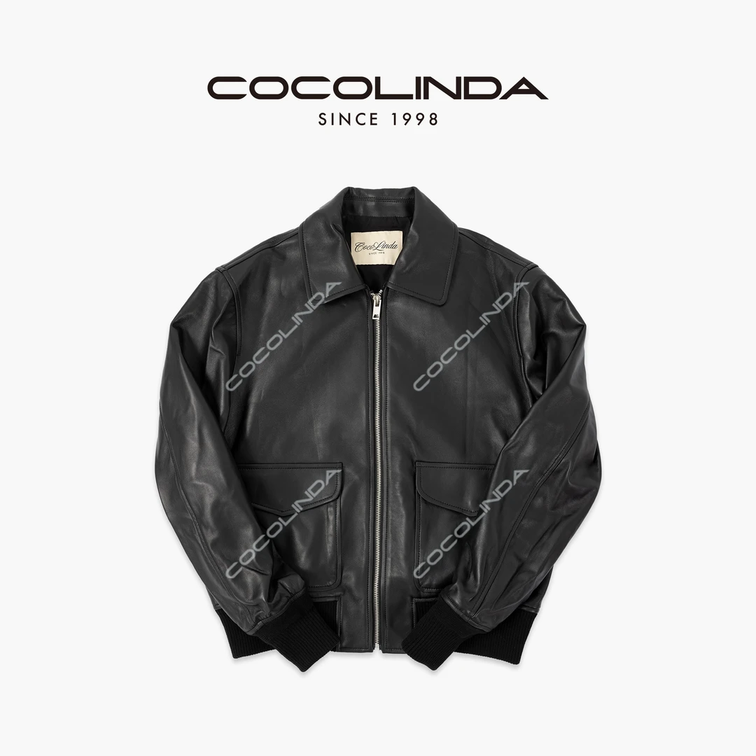 COCOLINDA | 拉夫风100%羊皮老钱翻领极简 酷飒皮衣F5477