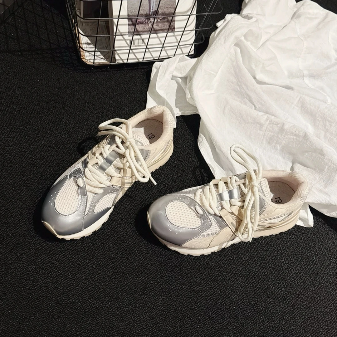 网红ins~小厚底真皮网布阿甘德训鞋女2025秋新款休闲鞋运动鞋女鞋