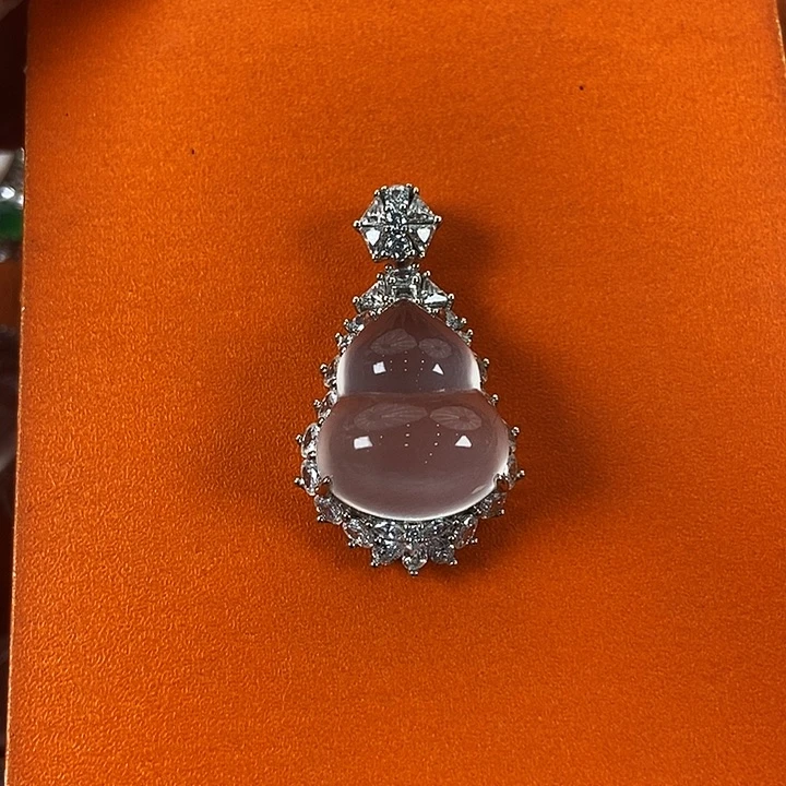 石英质玉银S925镀金镶嵌颈饰