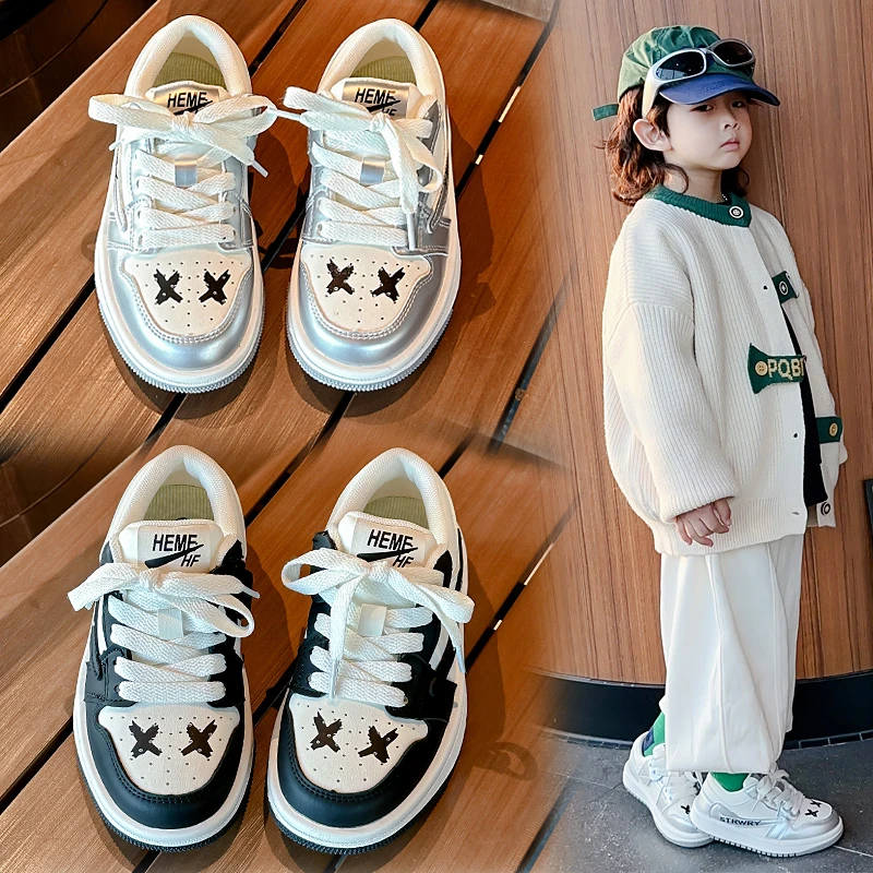 【表情包】调皮虫-2025年春秋新款儿童板鞋熊猫拼色运动鞋-C060