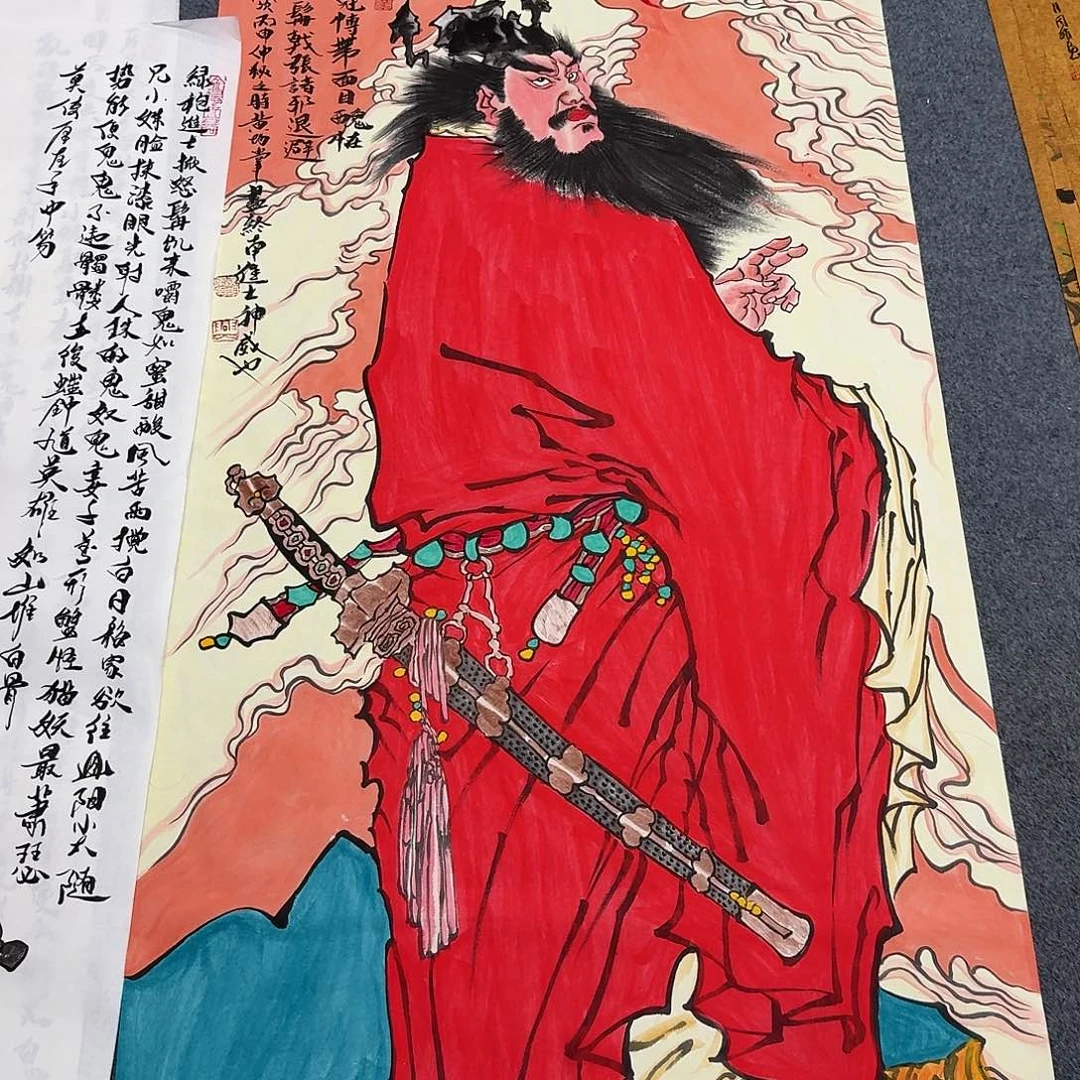 见***道国画四尺尺寸70X140纯手绘作品