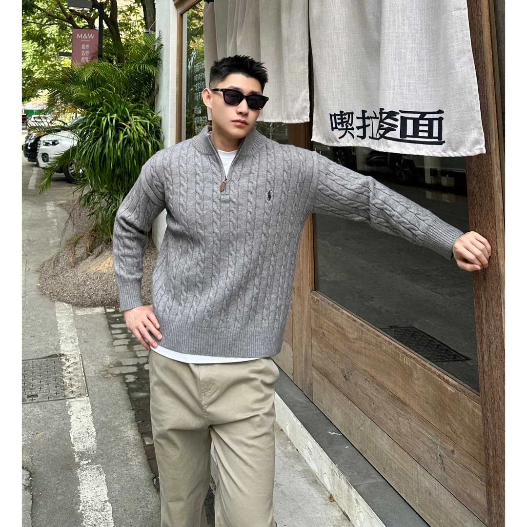 2025秋冬新款大码300斤韩版小马刺绣半拉链男毛衣针织保暖针织衫2