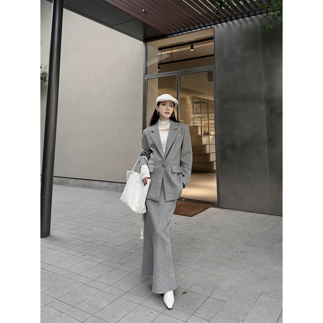 10.27 P1027X3985 平驳领西装外套女秋冬通勤毛呢西服