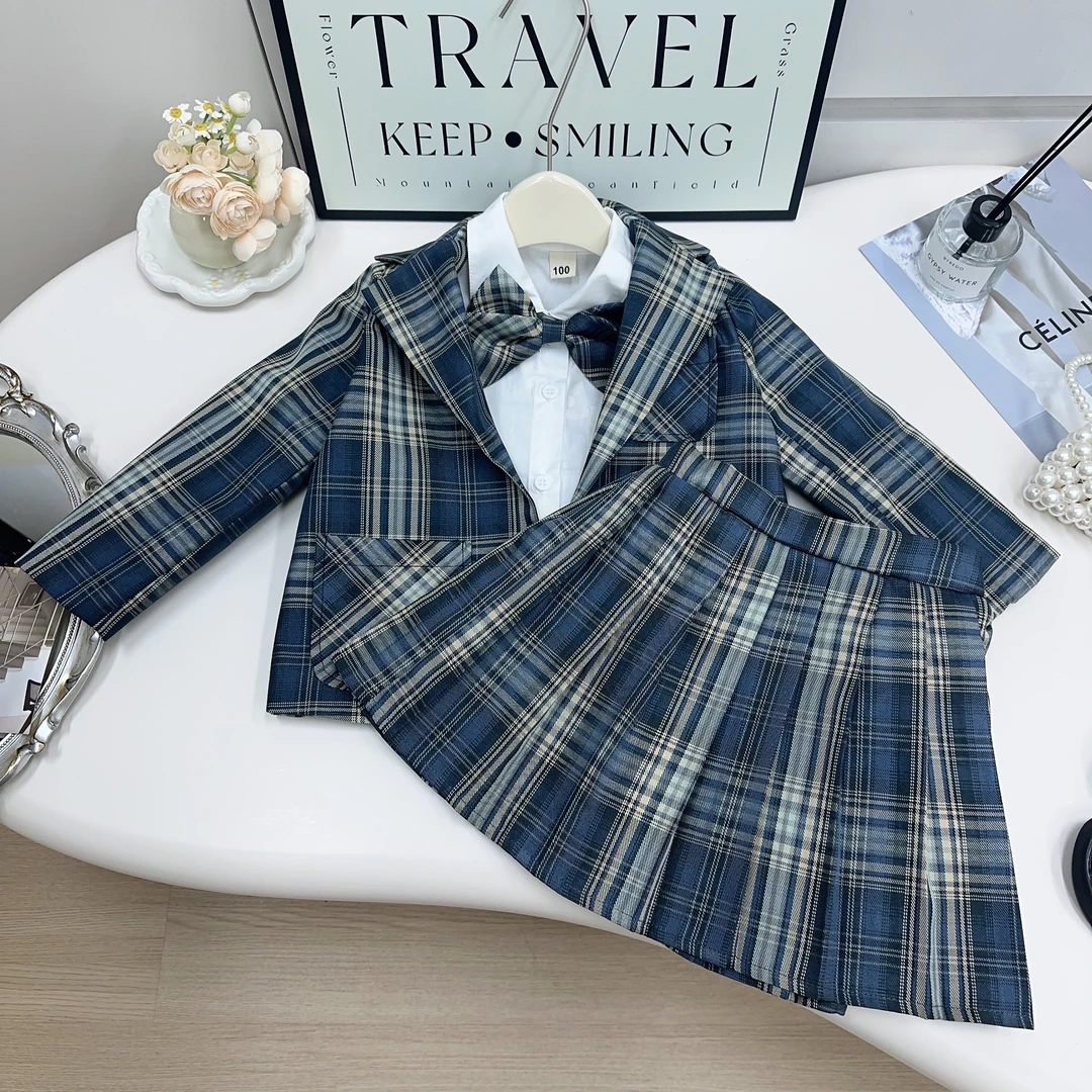 春装女童衬衫洋气格子短裙宝宝西装AQ515/AQ516