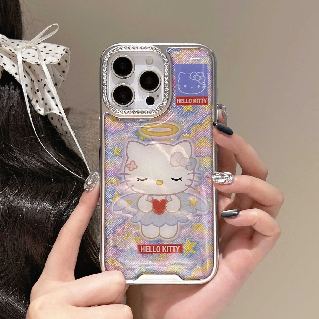 闭眼天使kitty适用于苹果16promax手机壳iPhone15新款14可爱13