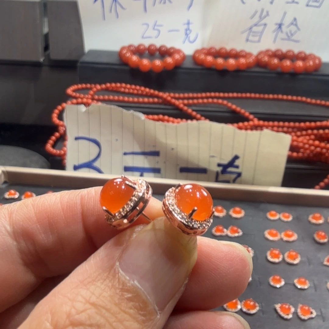 微***风南红玛瑙银S925镶嵌耳饰
