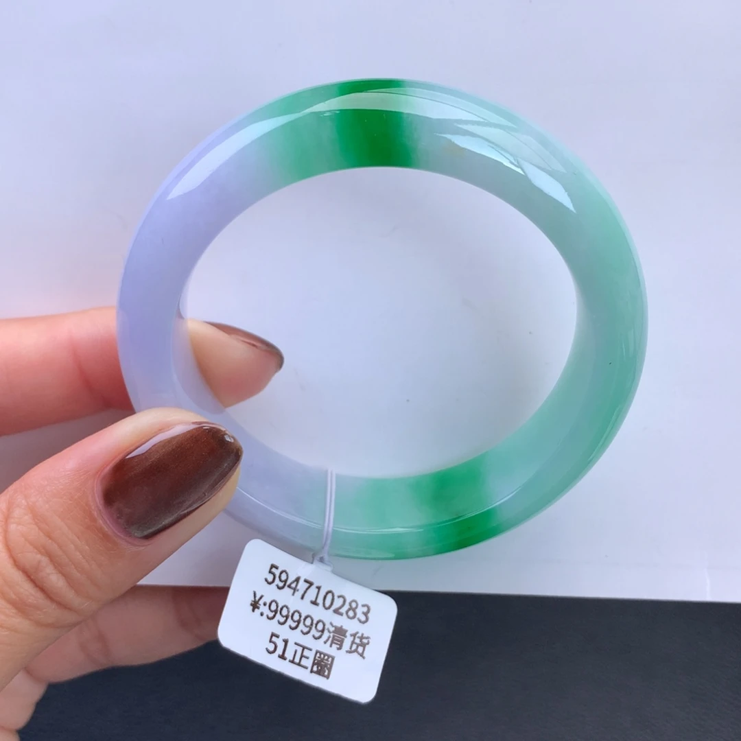 翡翠手镯未镶嵌细糯化春彩底辣绿手镯