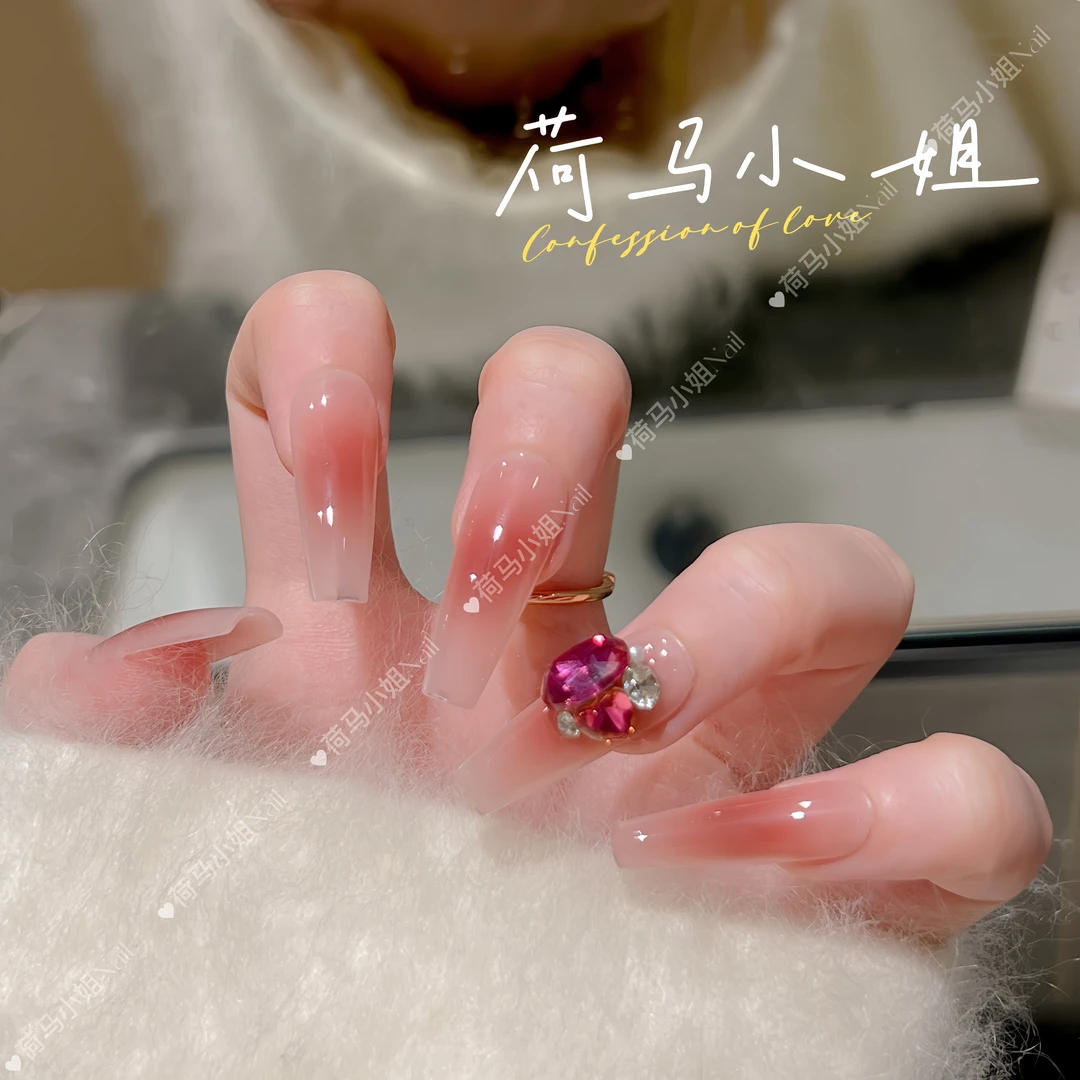 【粉钻方心】纯手工穿戴甲光疗甲猫眼美甲贴片春季可拆卸10片装