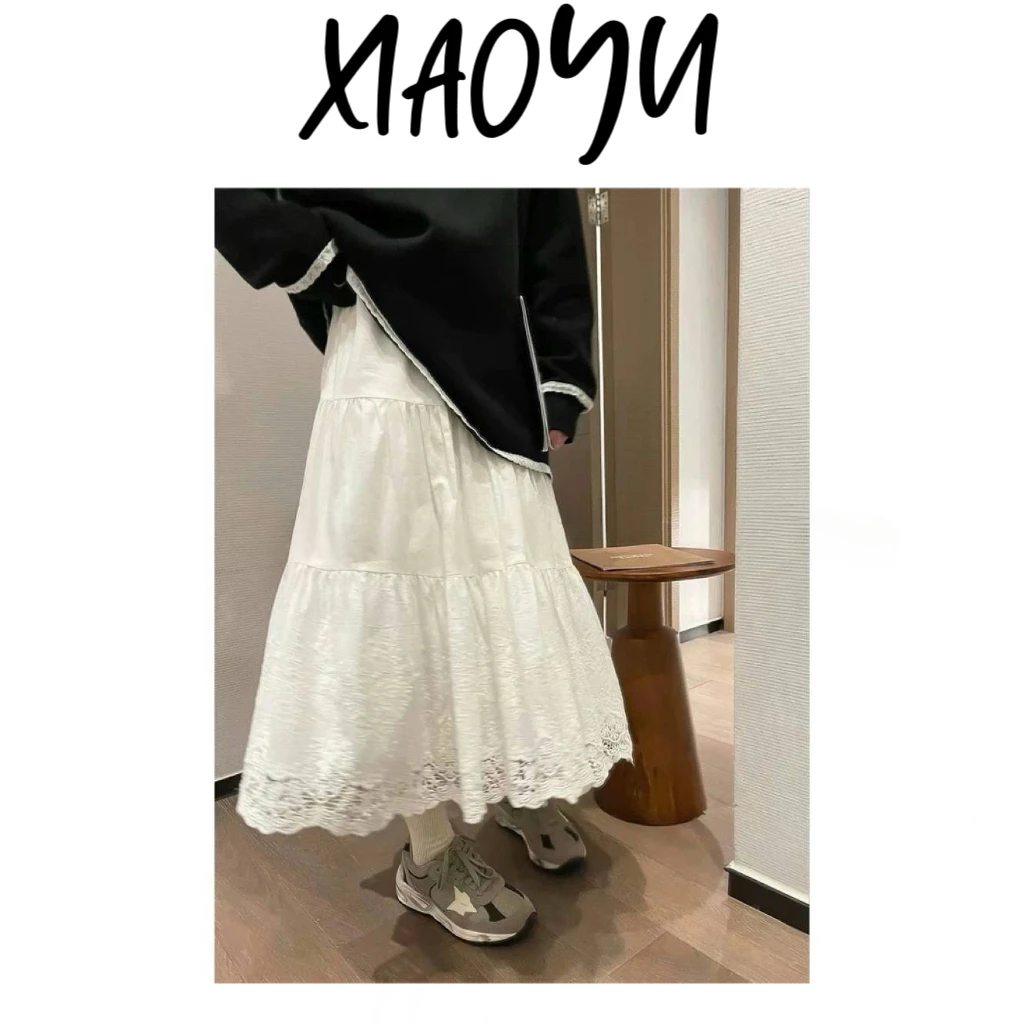 【白色花边长裙】S韩风仙女风蕾丝花边半裙松紧腰蛋糕长裙女显瘦