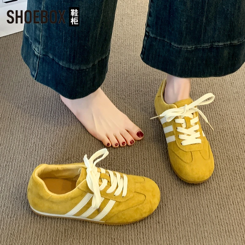 达芙妮集团旗下高级感阿甘鞋德训女夏2025新款百搭黄色百搭运动鞋
