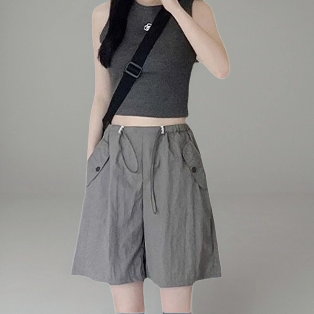 孕妇裤粉色工装短裤夏季2025新款美式阔腿宽松休闲中裤运动五分裤