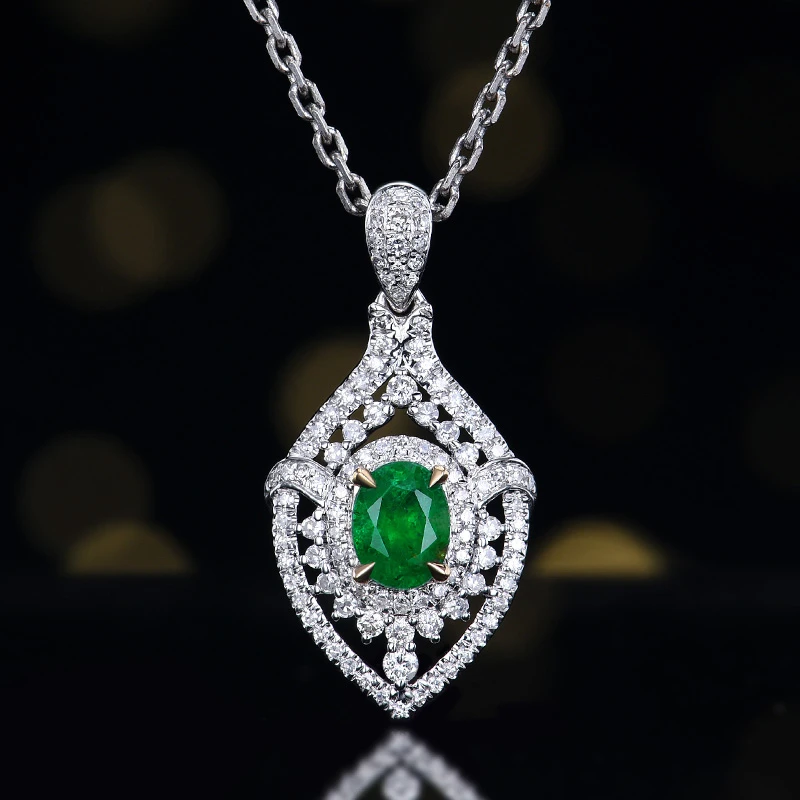 18K金镶嵌赞比亚天然祖母绿戒指项链吊坠（）日常气质时尚