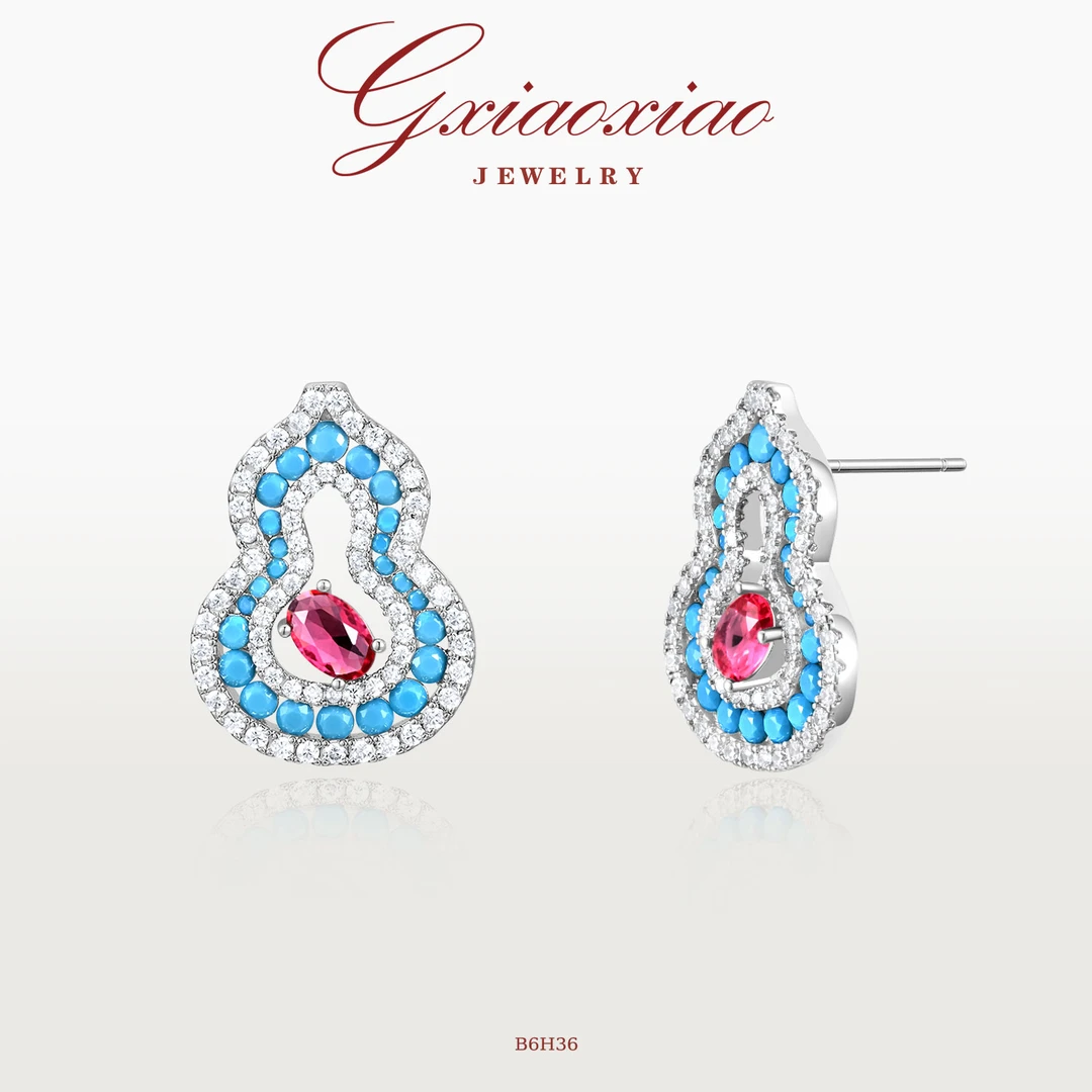 G XIAOXIAO 中式气质复古蓝色镂空葫芦耳环 B6H36新年礼物