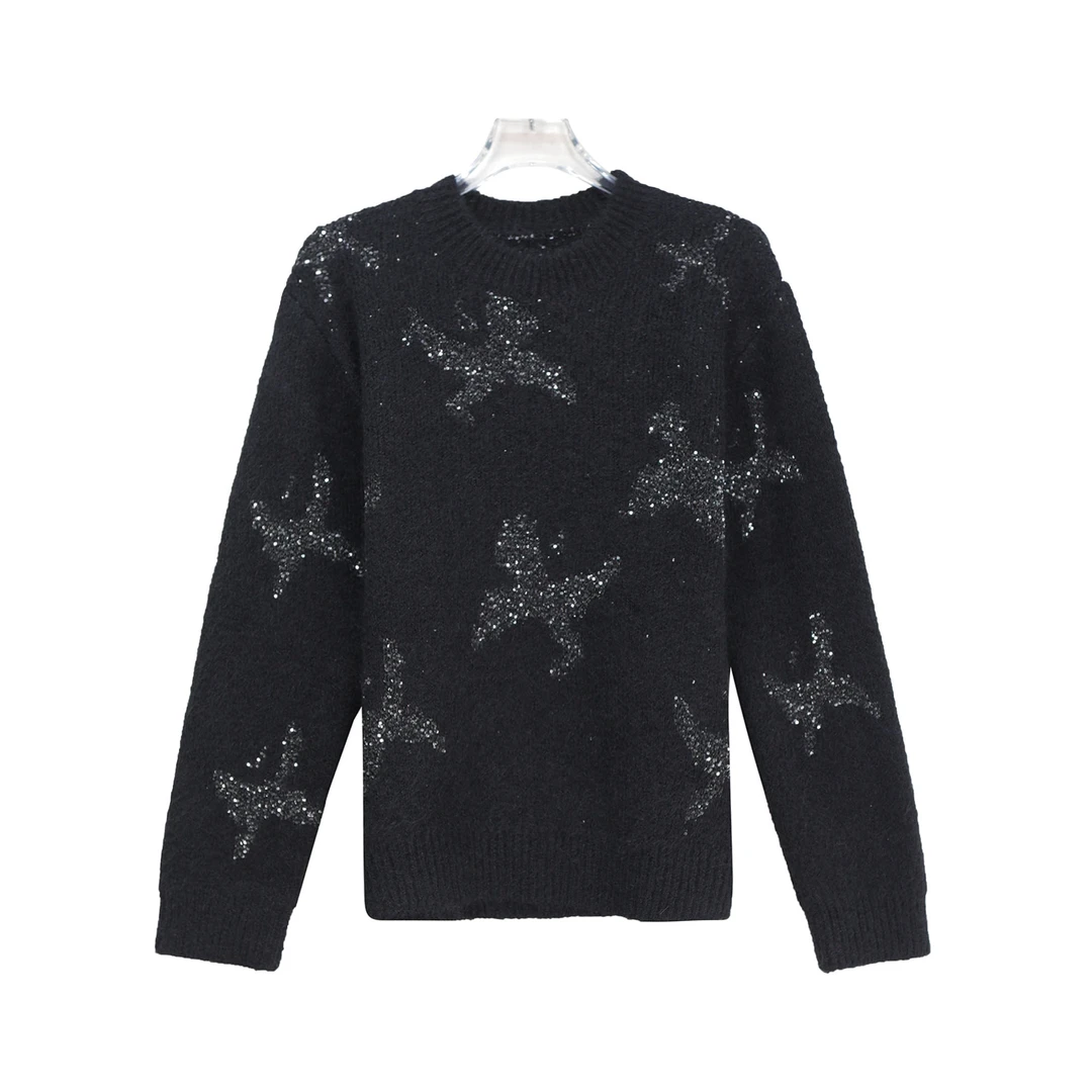 韩系慵懒风重工蝴蝶亮片软糯宽松毛衣针织上衣X27841