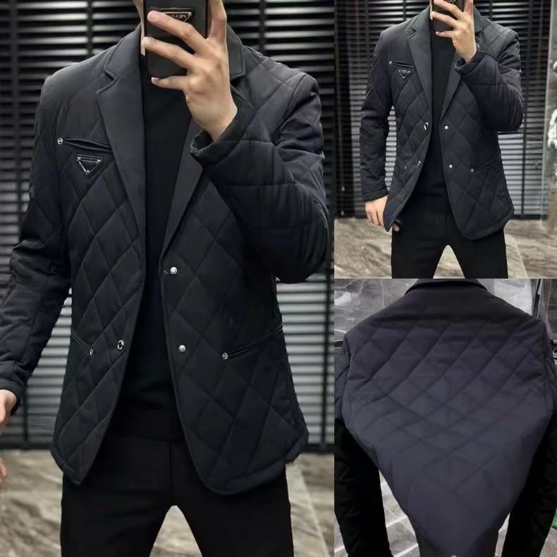 2025秋冬新款男士轻奢时尚二棉西服上衣商务休闲三角标棉服外套潮