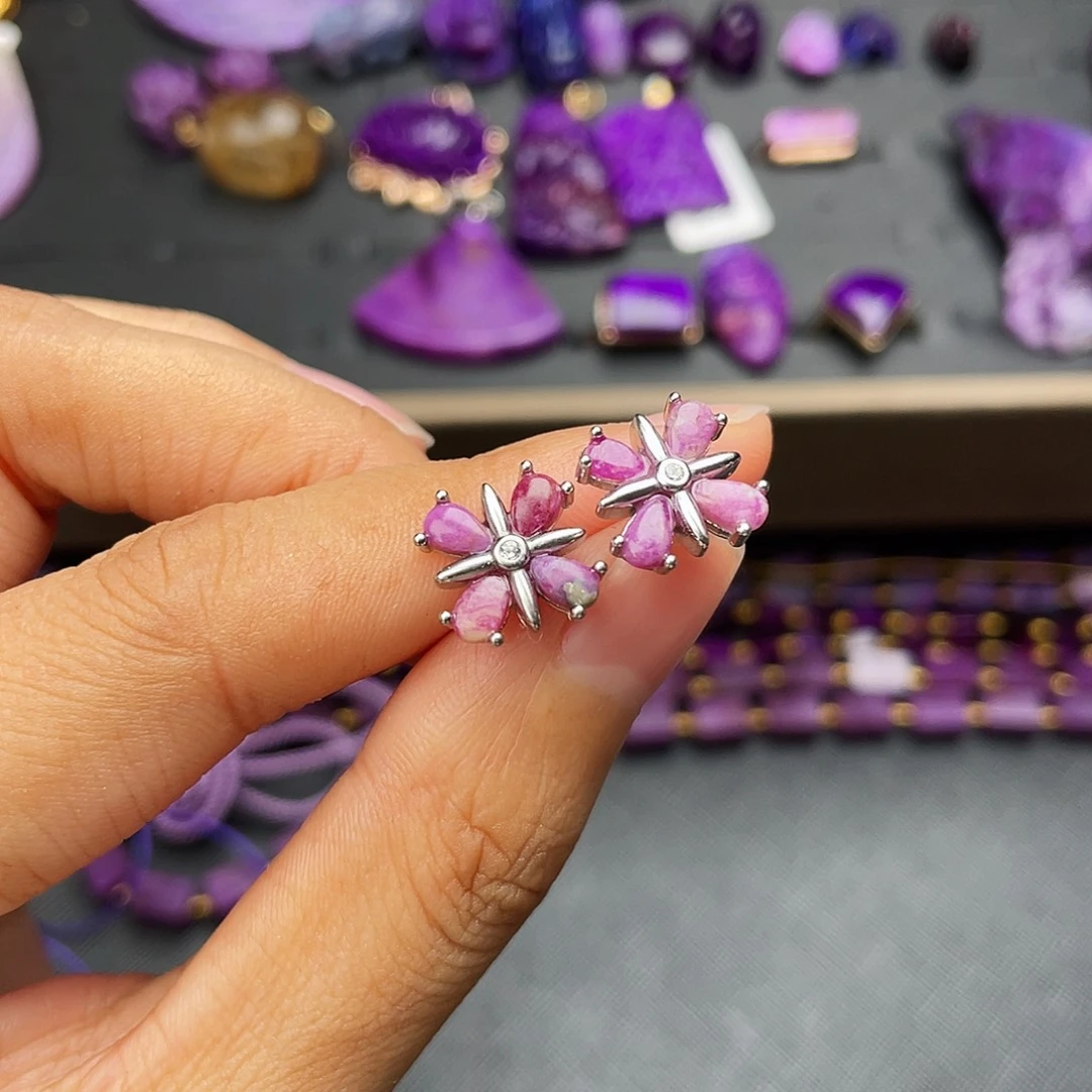 苏纪石（舒俱来）耳钉银S925镶嵌