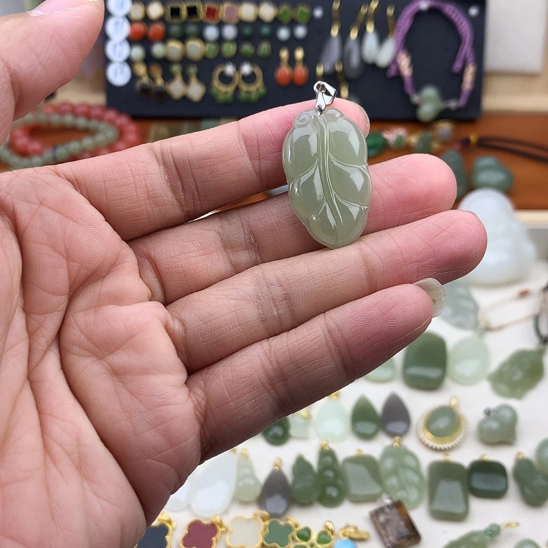 和田玉银S925镶嵌吊坠(不含链)