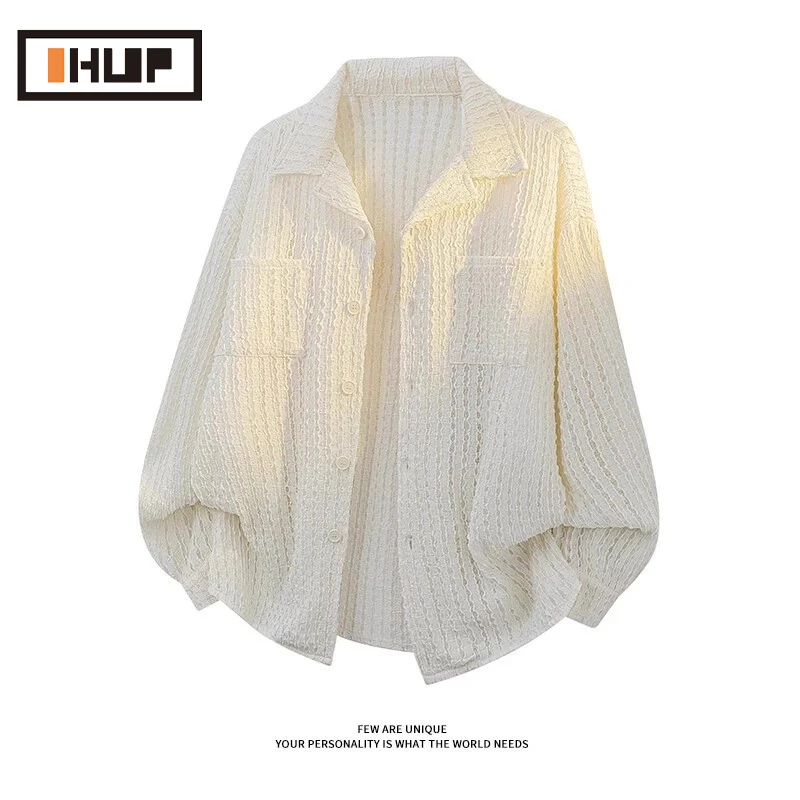 OHUP针织镂空衬衫男款夏季纹理感休闲衬衣薄款透气潮牌痞帅外套女