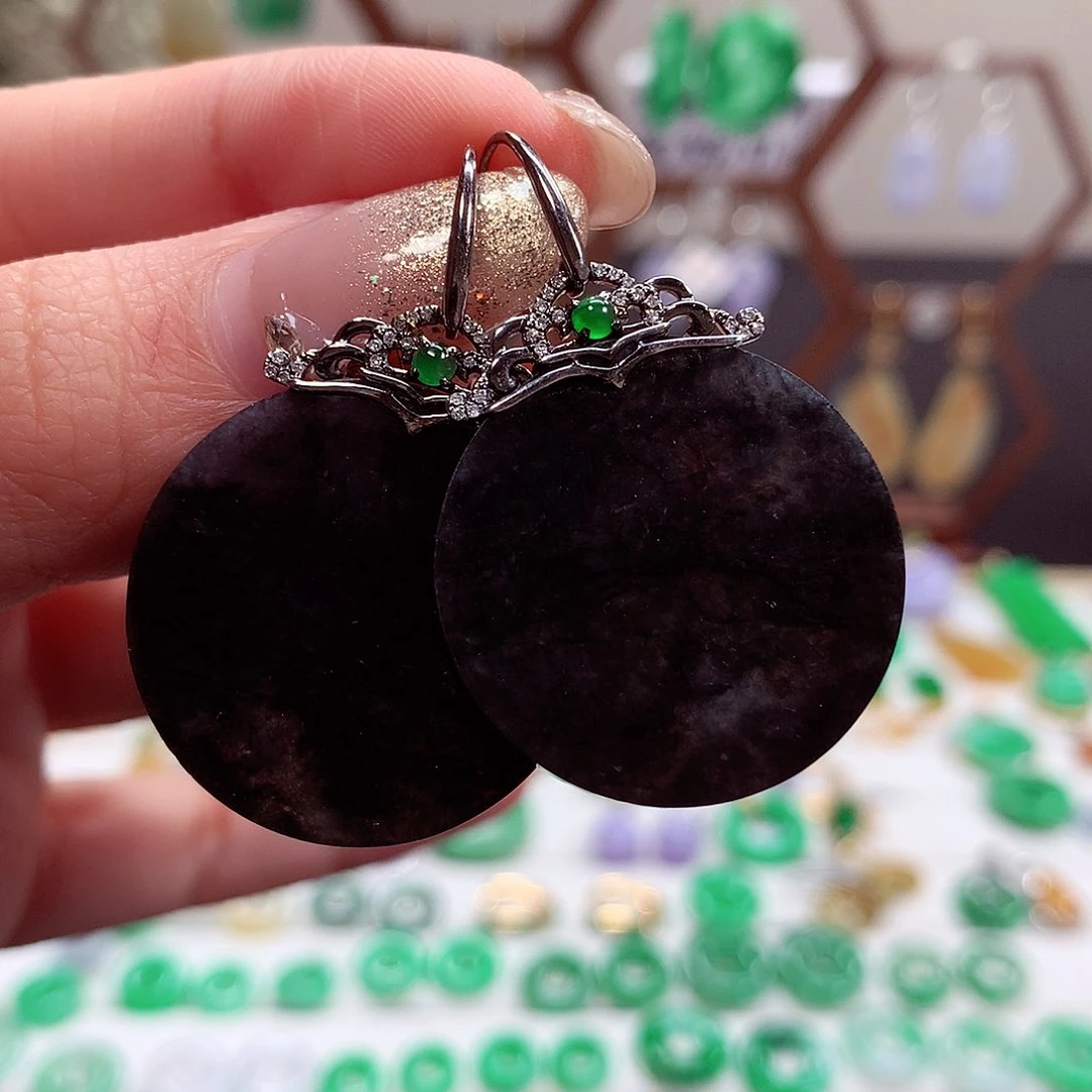 翡翠耳饰18K金镶嵌天然翡翠