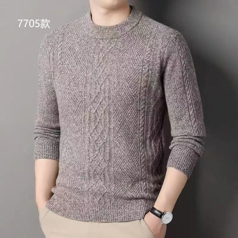 100%全羊毛衫半高领加厚绞花7针加厚款花纱纯绵羊毛衫男士毛衣