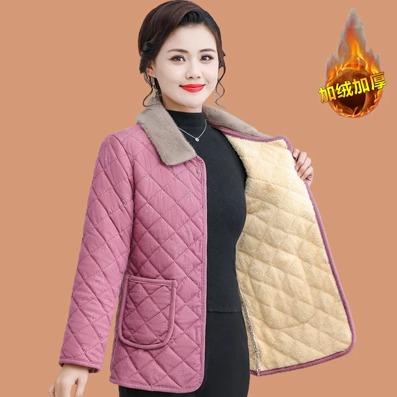 中老年妈妈冬装棉衣外套加绒保暖棉服大码奶奶秋冬翻领轻便小棉袄