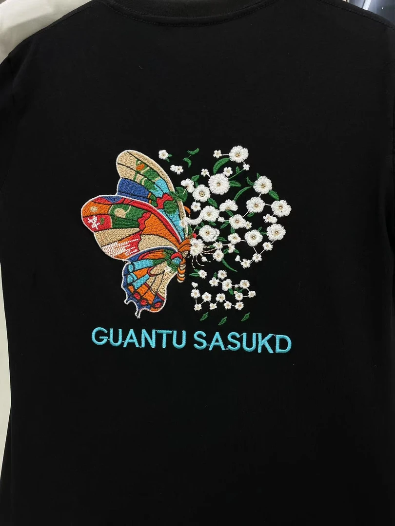 343欧货潮牌2025夏季蝴蝶刺绣短袖T恤男女同款情侣时尚半袖男士