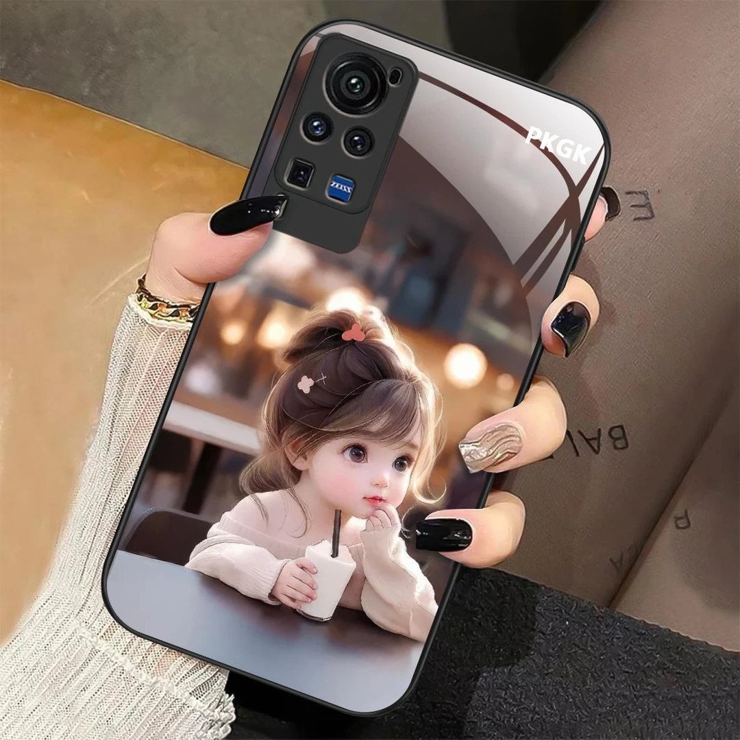 适用【vivo X60 Pro】喝茶女孩液态玻璃手机壳 超薄防摔 网红时尚