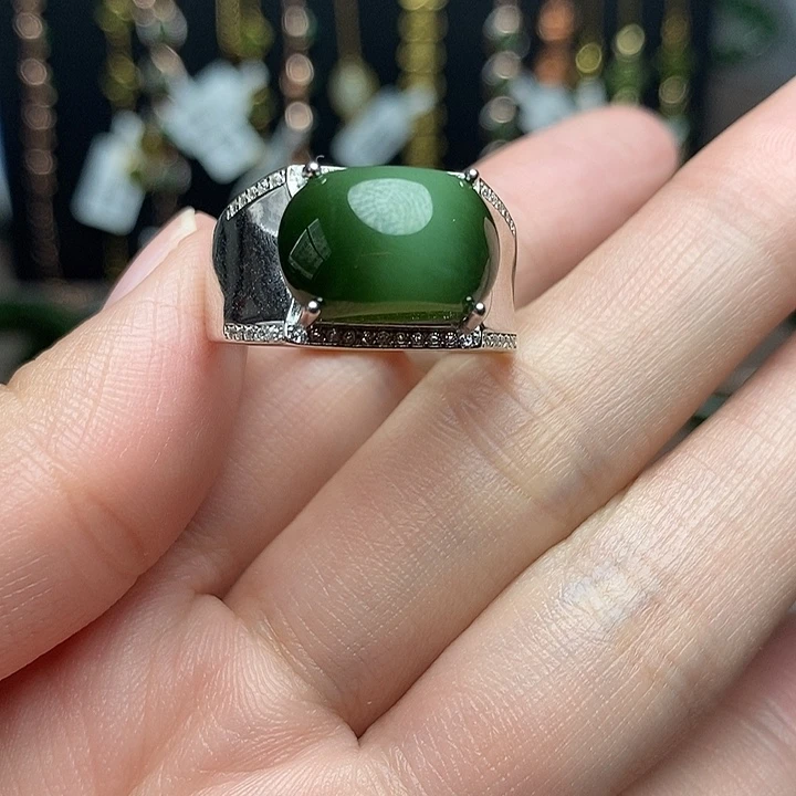 和田玉银S925镶嵌戒指