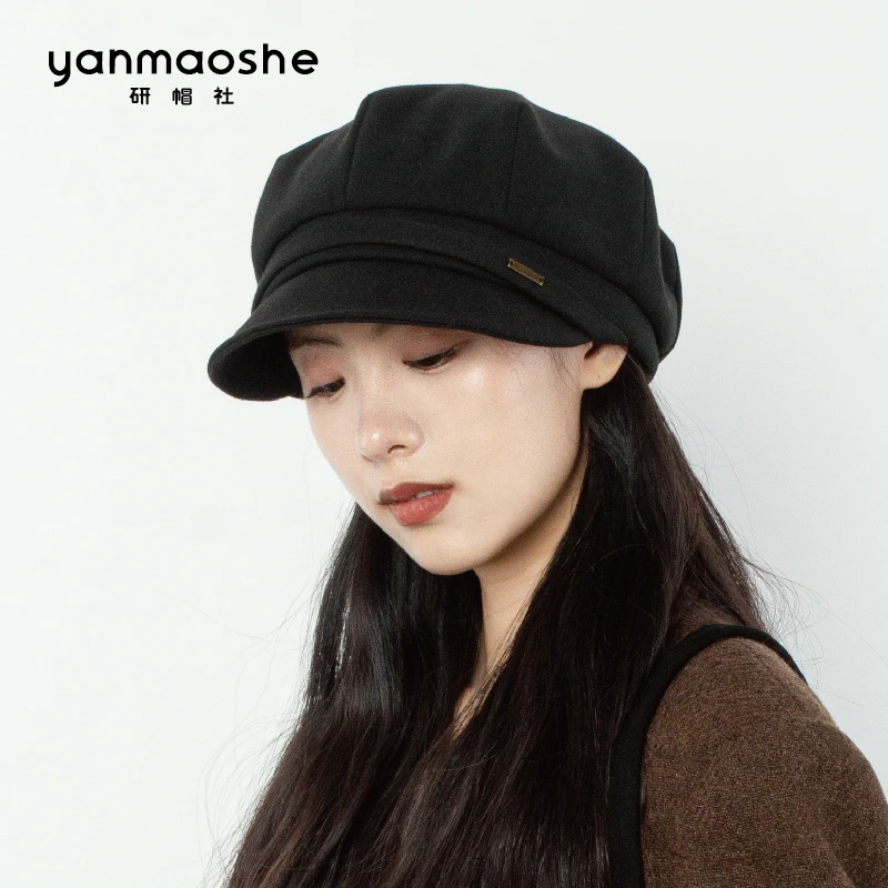 研帽社秋冬羊毛呢显脸小BT072八角帽女报童帽简约大头围小头帽子
