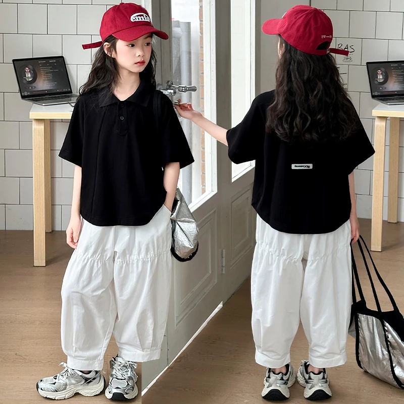 女童夏季2025短袖套装洋气韩系夏日穿搭儿童超好看宽松休闲裤子潮