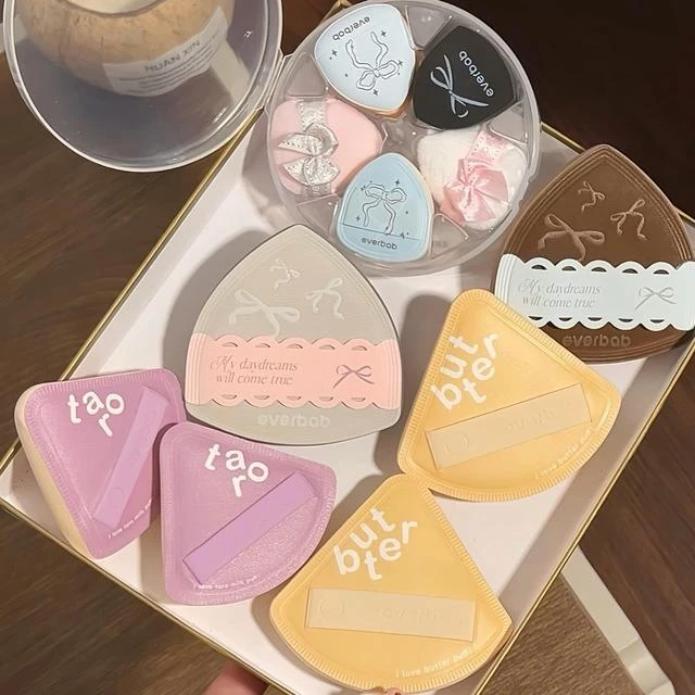 everbab艾蓓拉三角饭团气垫粉扑奶皮小松饼蝴蝶结粉底液专用干湿