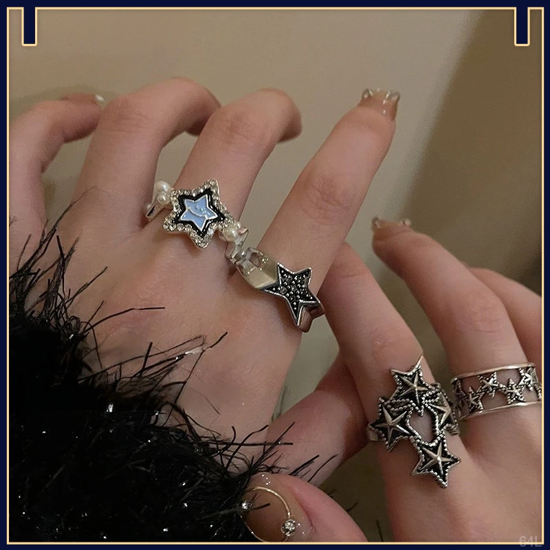 y主戒指2k博百搭女戒指辣妹幸运星非金属 树脂开口小众ins