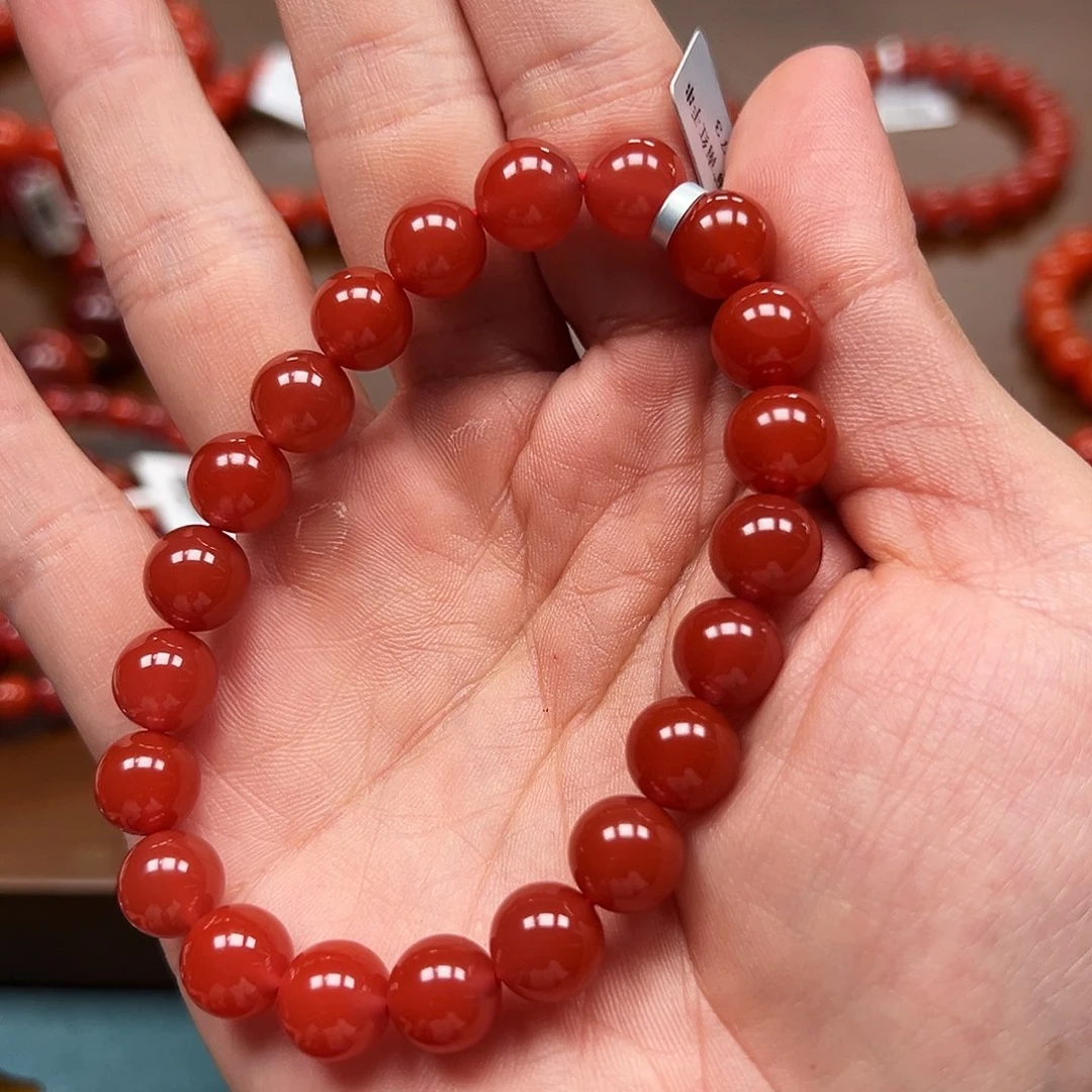 南红玛瑙未镶嵌手串保山料正红色9m原矿收藏级系列