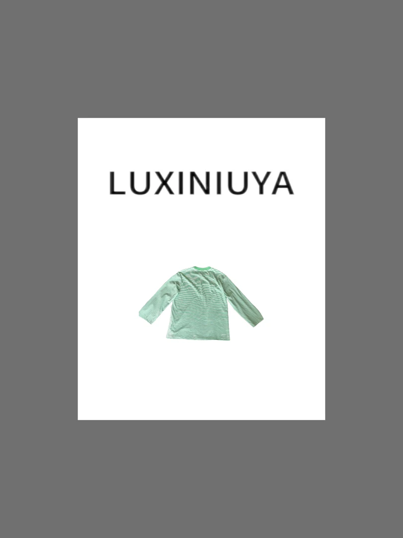 【LUXINIUYA】休闲小众绿色条纹T恤宽松慵懒风圆领上衣#CX2754