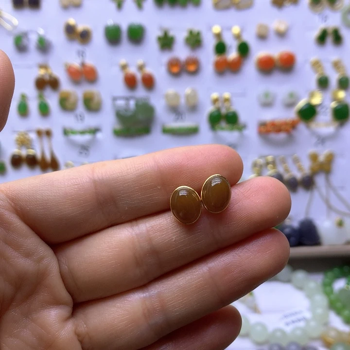 和田玉银S925镶嵌耳饰