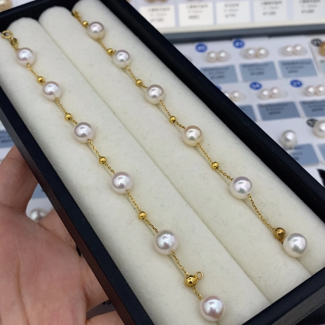 海水珍珠未镶嵌天女Akoya六珠满天星手链8-9