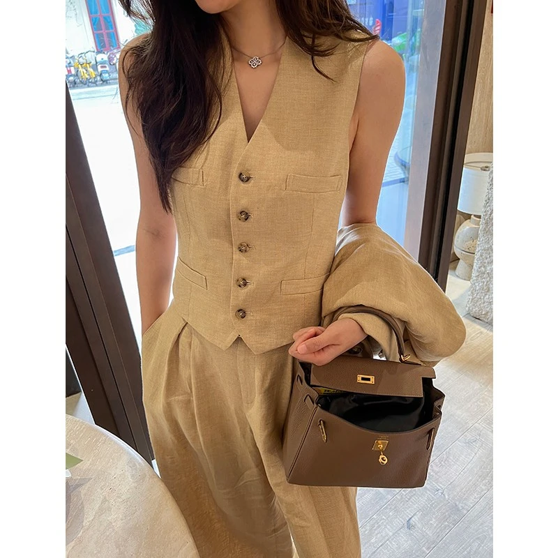 【琳媚】“马甲”时尚百搭休闲1OO%亚麻马甲外套女