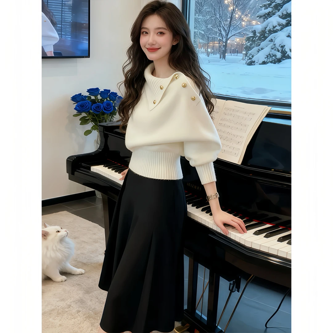 香朵儿【女神主义】潮流设计款针织衫长袖女秋冬季翻领显瘦内搭上衣