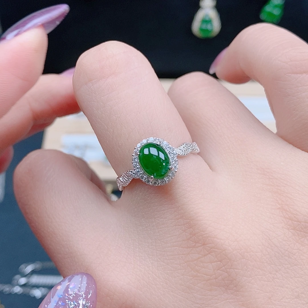 翡翠银S925镶嵌戒指翡翠戒指