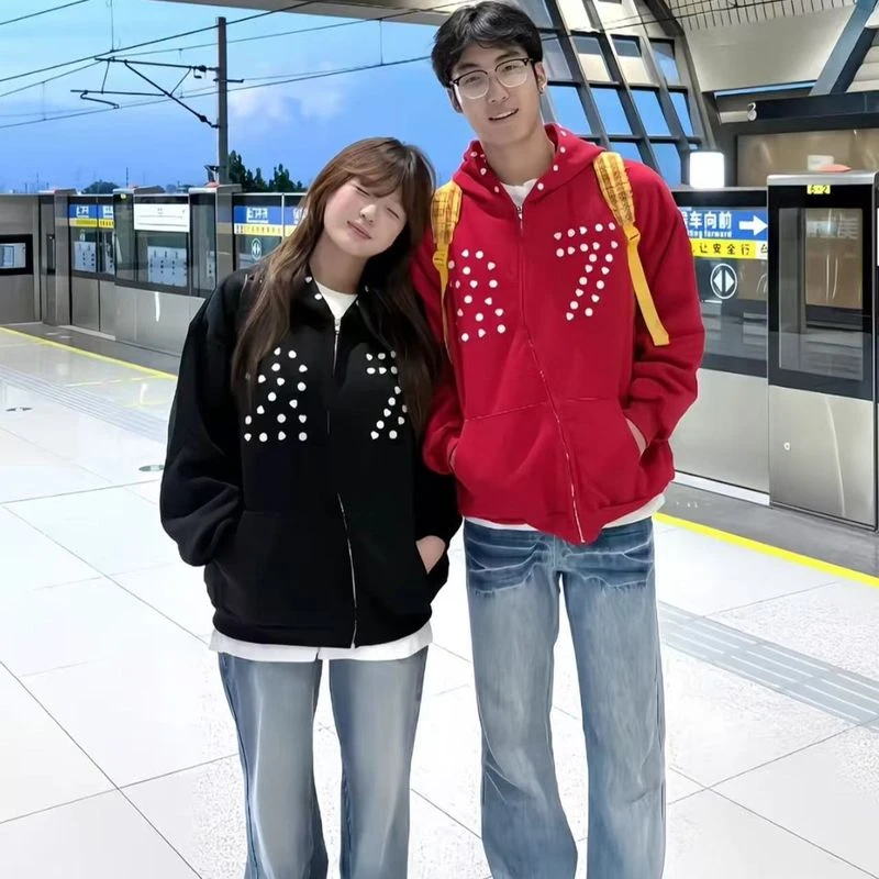 美式男女连帽立体潮牌卫衣拉链设计百搭复古开衫宽松情侣上衣外套