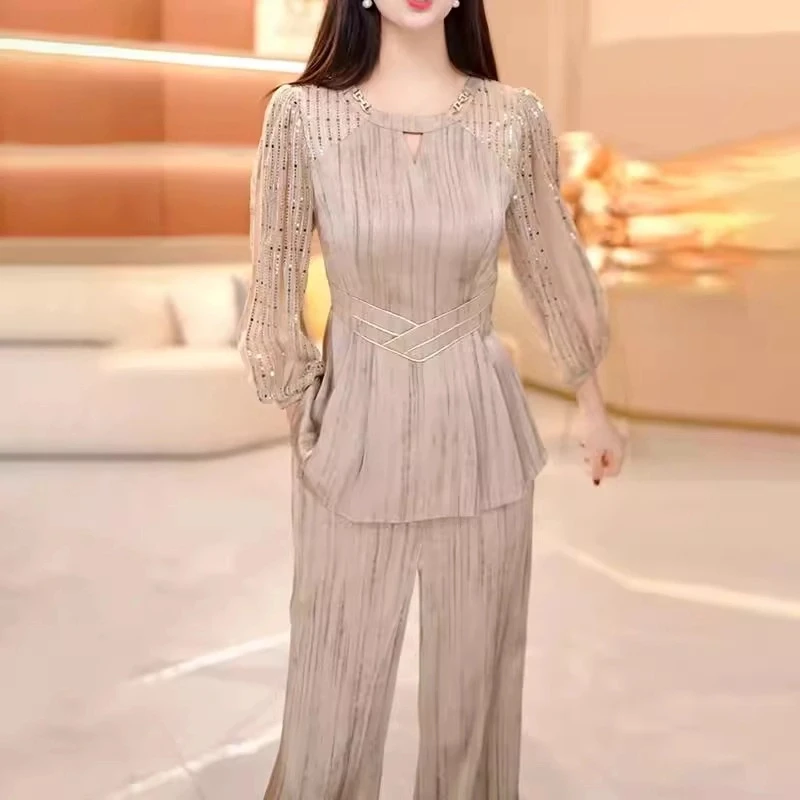 妈妈装减龄洋气时尚套装女2025年春季新款高级感气质套装裤两件套