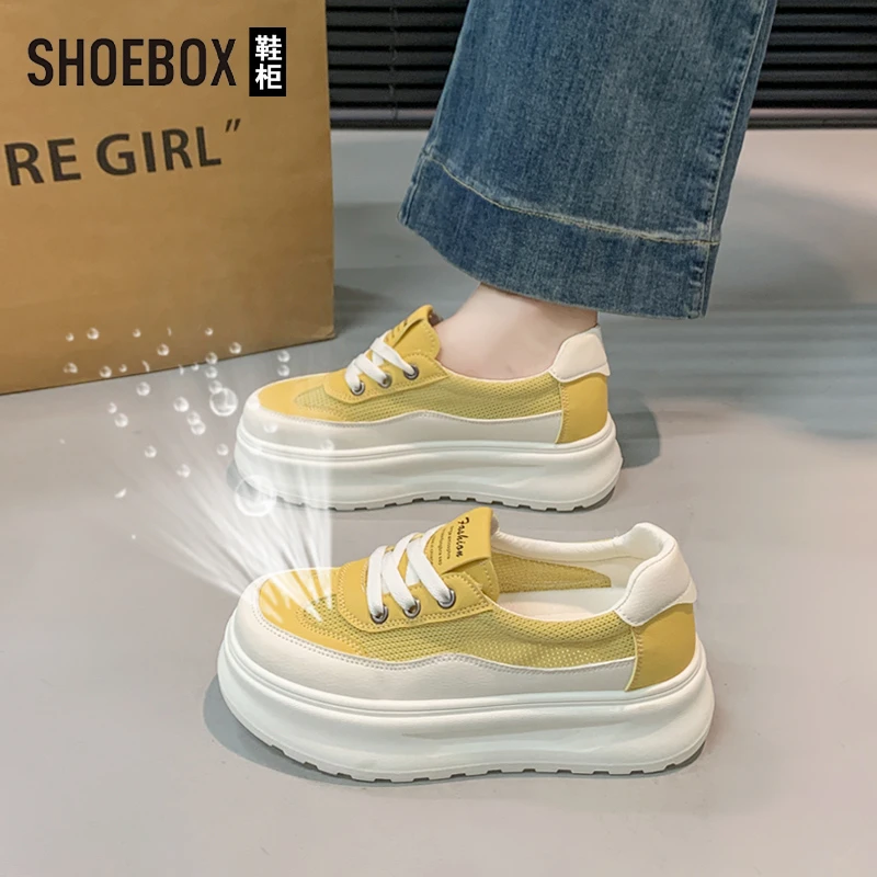 SHOEBOX鞋柜韩版小白鞋女鞋2025夏新款百搭厚底透气休闲运动板鞋