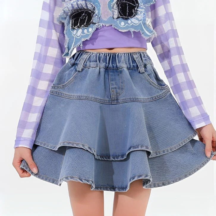 牛仔裙 儿童爵士舞服女童潮酷男童嘻哈街舞hiphop酷帅元旦表演服