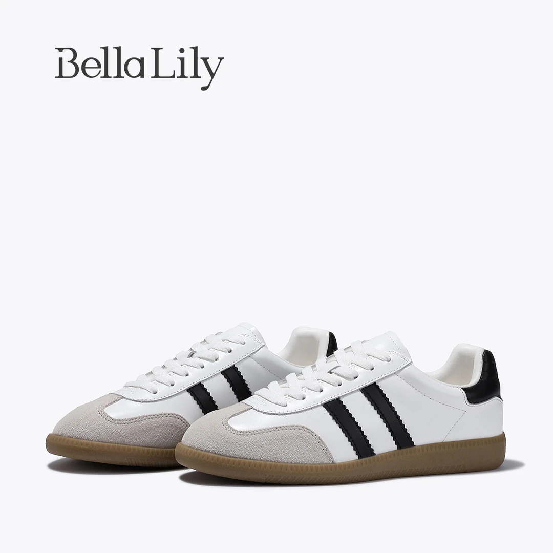 BellaLily秋季新款时尚显脚小板鞋百搭平底鞋简约韩系小白鞋